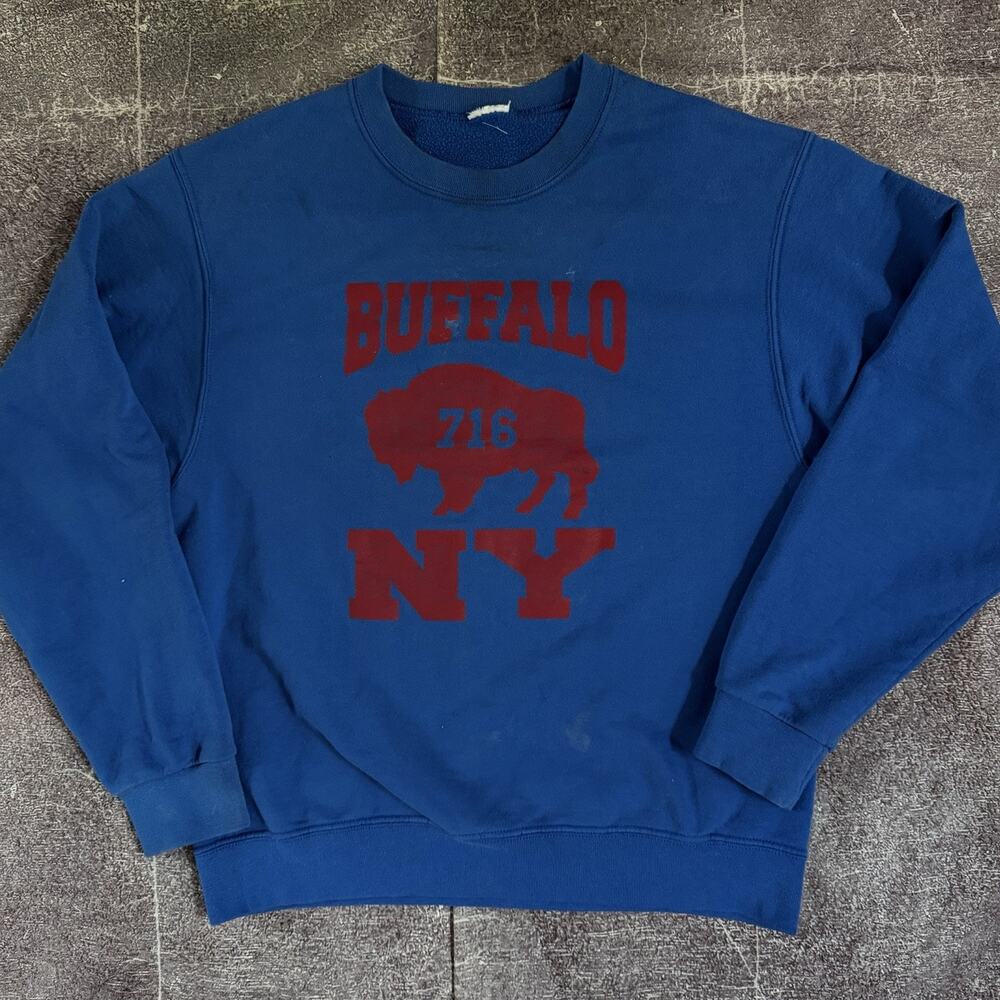 Men's Vintage 90's Buffalo Bills NY Blue Red Crewneck Pullover Sweatshirt Sz M